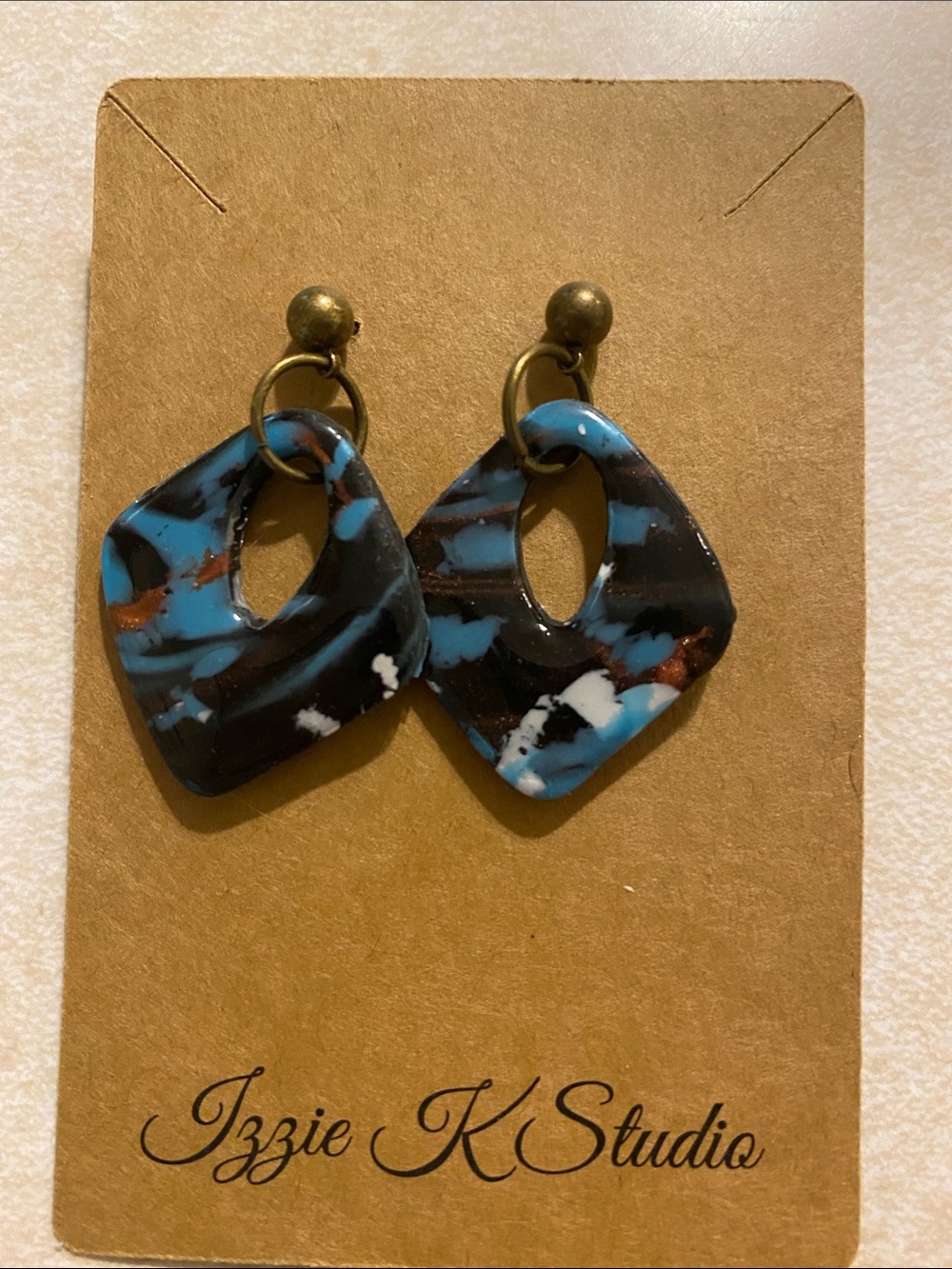 Blue & Black Marbled Drop Earrings